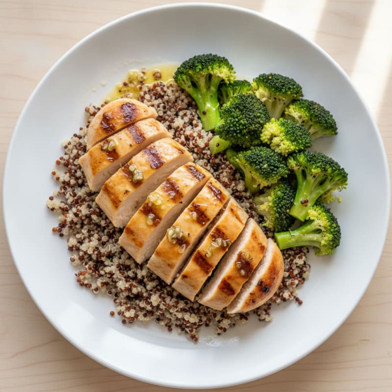 Grilled Chicken Breast with Quinoa and Steamed Broccoli