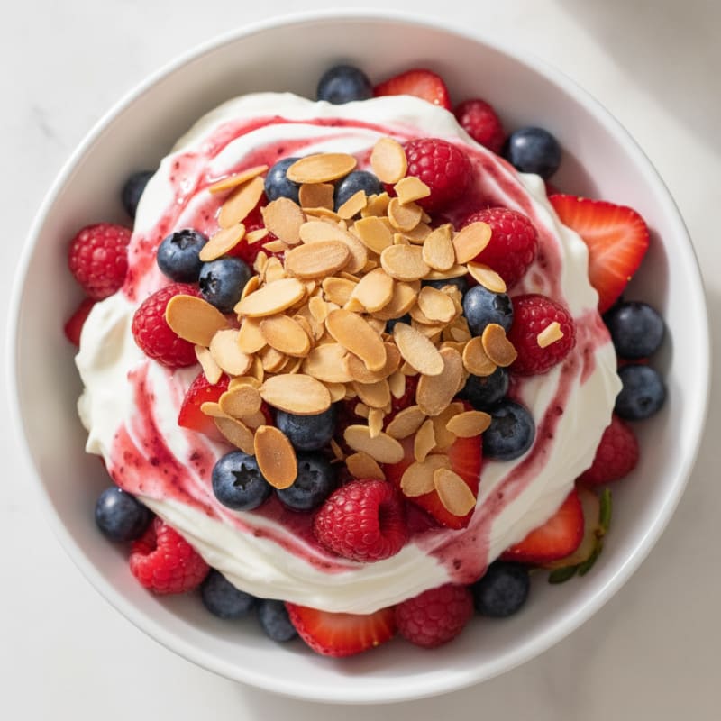 Greek Yogurt Protein Parfait with Mixed Berries and Almonds