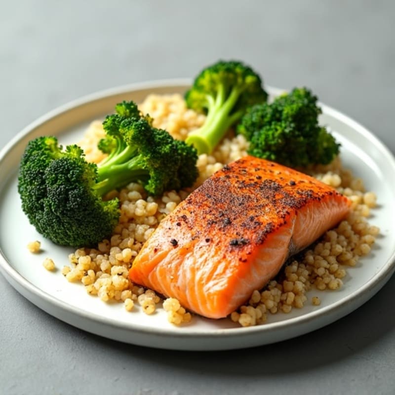 Seared Salmon with Roasted Broccoli and Quinoa