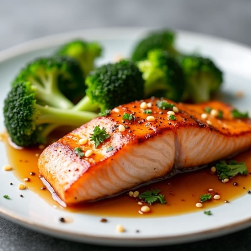 Ginger-Sesame Seared Salmon with Crispy Broccoli