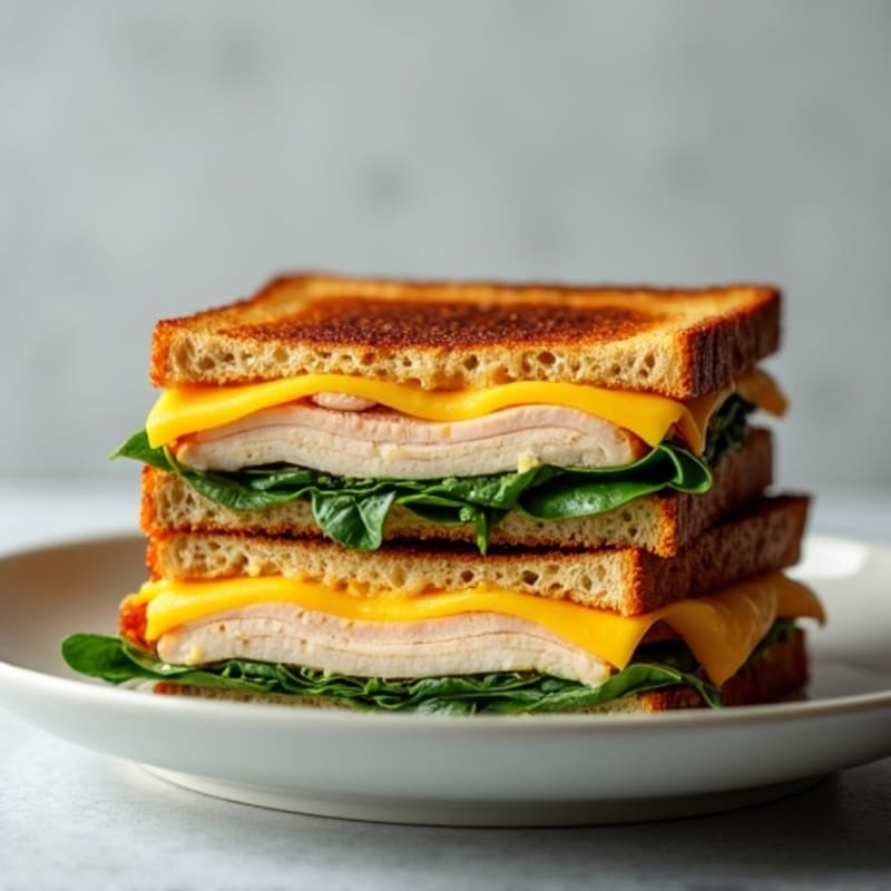 Crispy Whole Wheat Stacked Grilled Cheese with Lean Turkey and Fresh Spinach