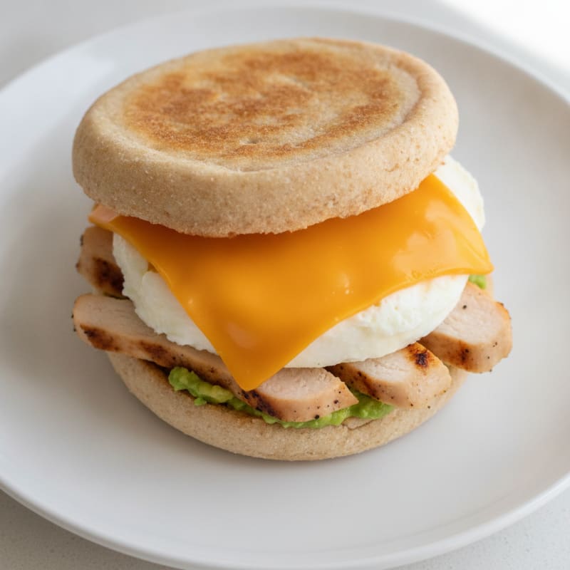 Cheesy Egg White and Chicken Breakfast Sandwich