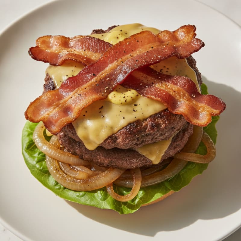 Double Bacon Cheeseburger with Caramelized Onions