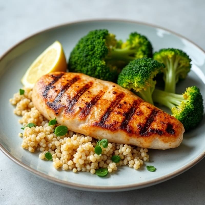 Grilled Chicken Breast with Roasted Broccoli and Quinoa