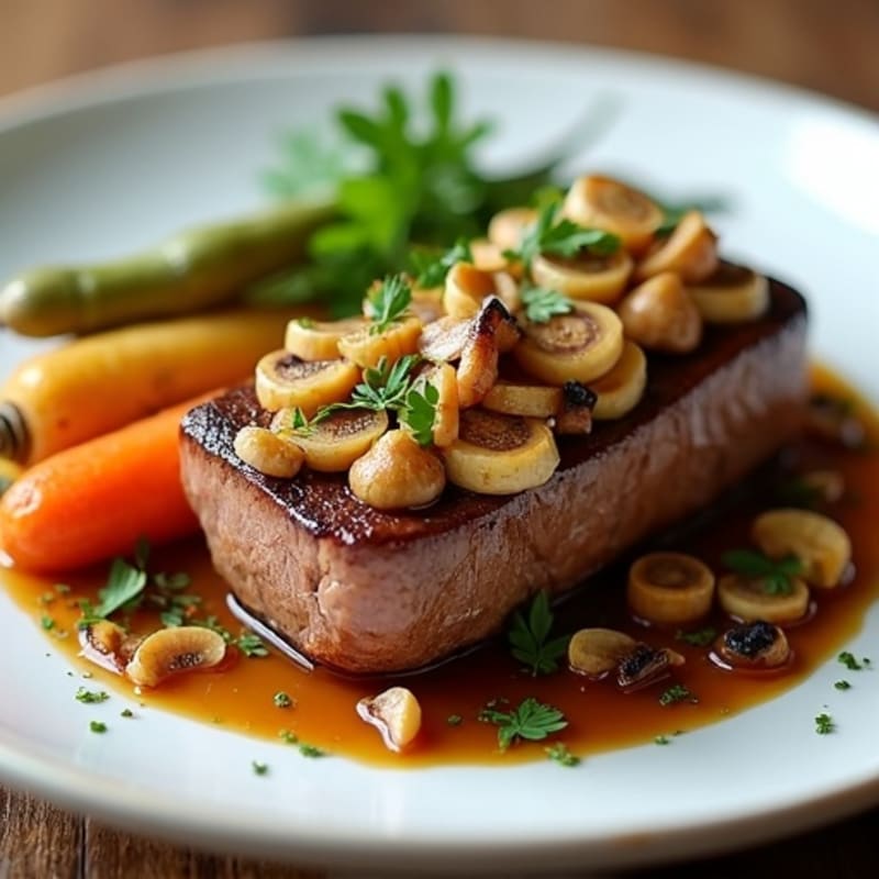 Lean Beef Tenderloin with Golden Mushroom Crust and Roasted Root Vegetables