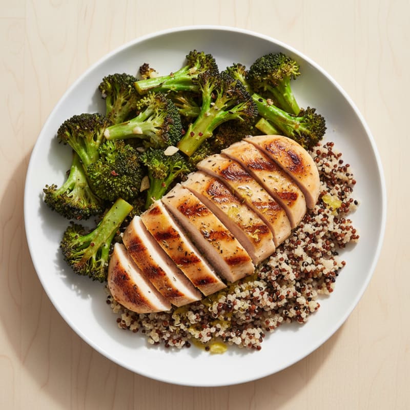 Grilled Chicken Breast with Quinoa and Roasted Broccoli