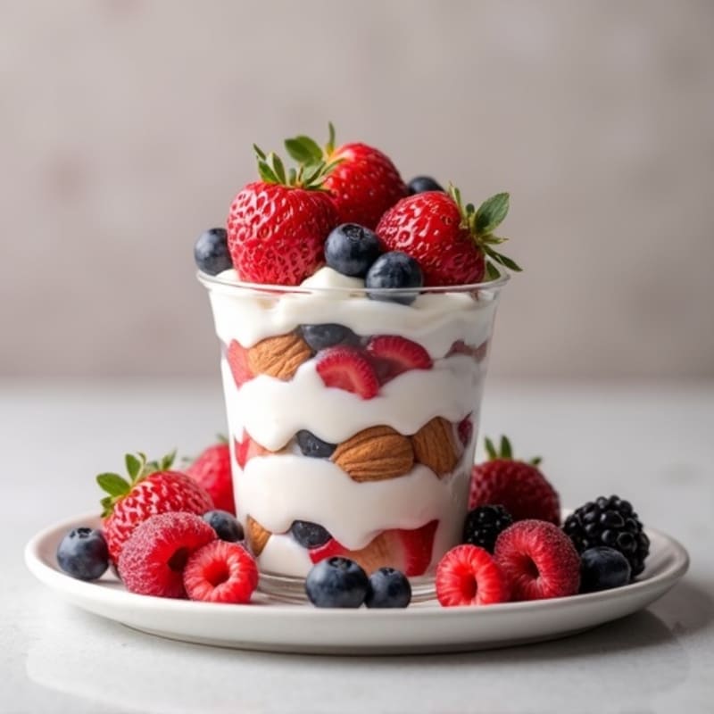 Greek Yogurt Protein Parfait with Mixed Berries and Almonds