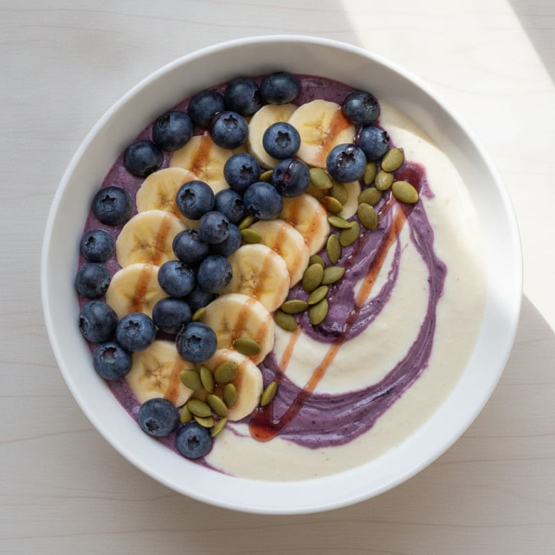 Silky Tofu Protein Smoothie Bowl with Berries and Pumpkin Seeds