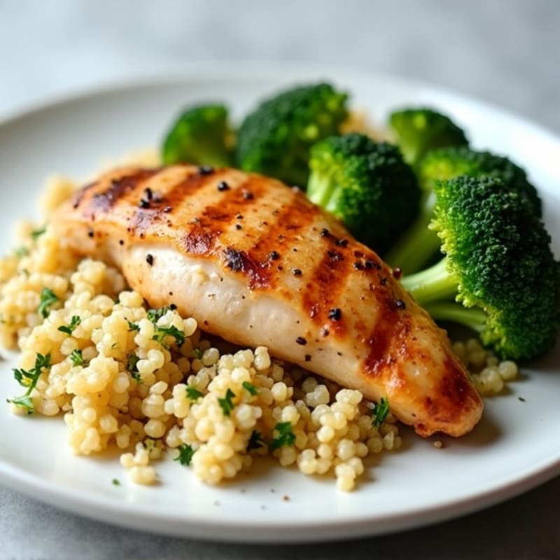 Grilled Chicken Breast with Quinoa and Steamed Broccoli