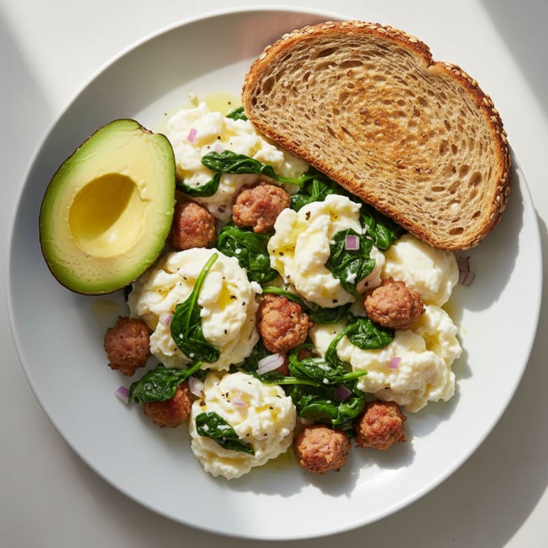 Egg White Scramble with Turkey Sausage and Spinach