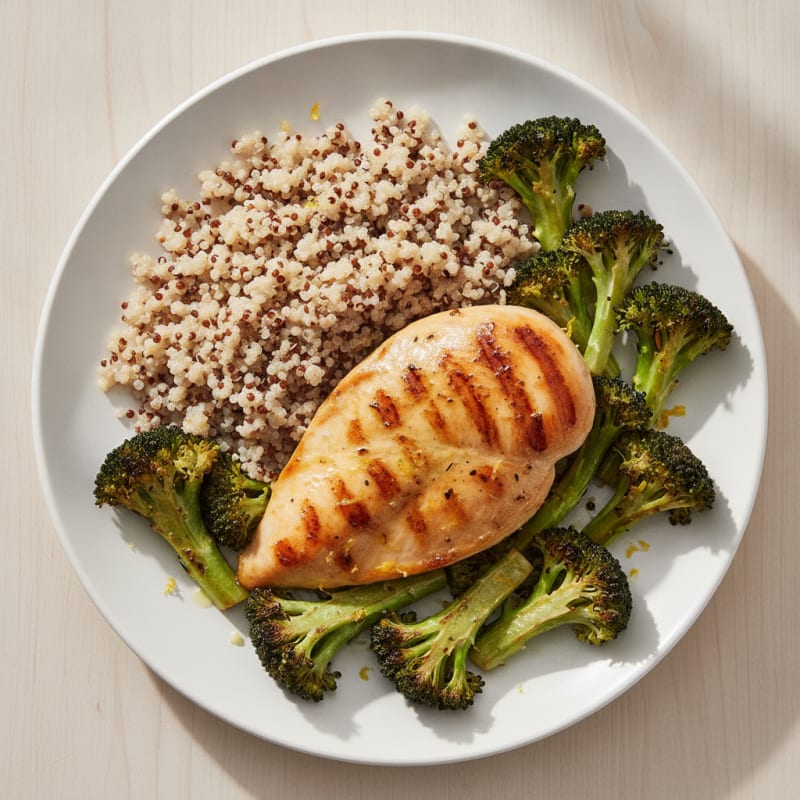 Grilled Chicken Breast with Quinoa and Roasted Broccoli