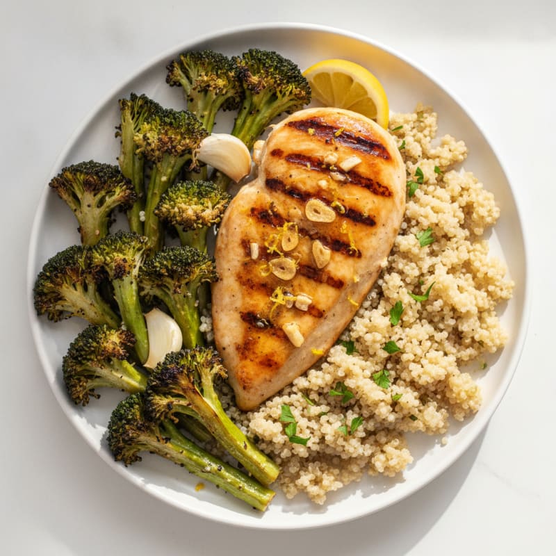 Grilled Chicken Breast with Quinoa and Roasted Broccoli