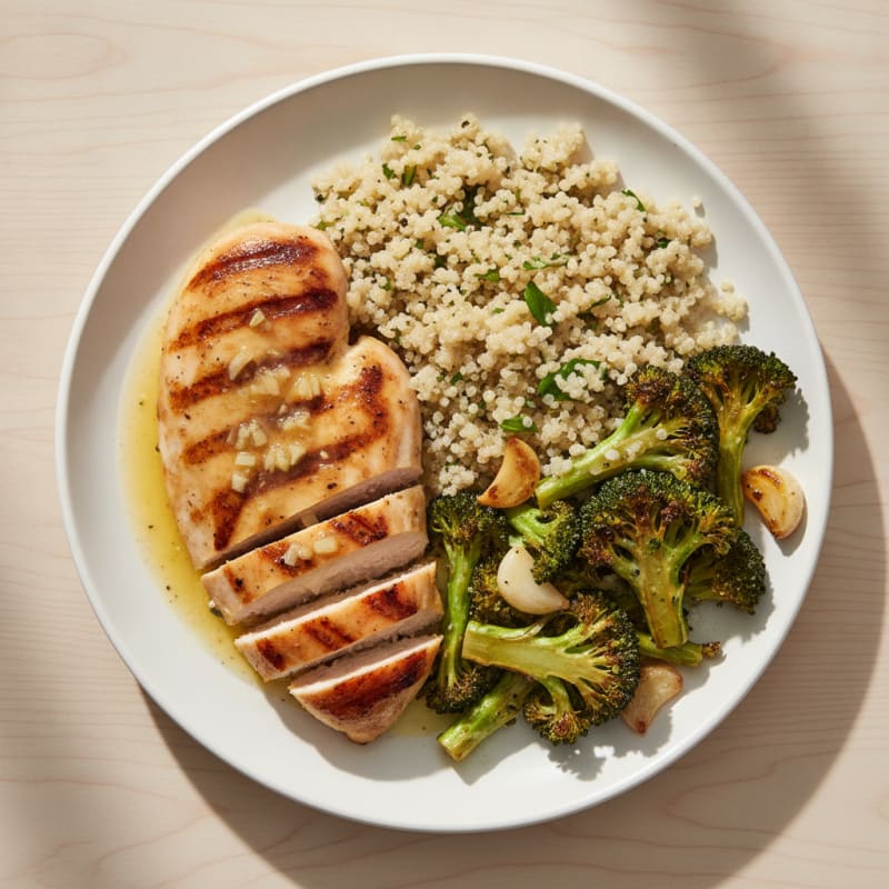 Grilled Chicken Breast with Quinoa and Roasted Broccoli