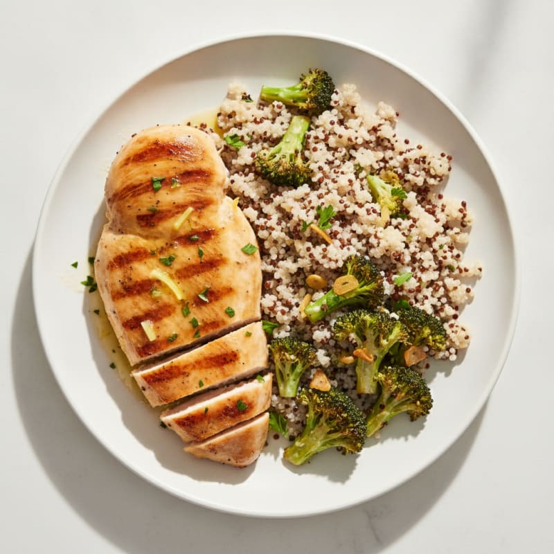 Grilled Chicken Breast with Quinoa and Roasted Broccoli