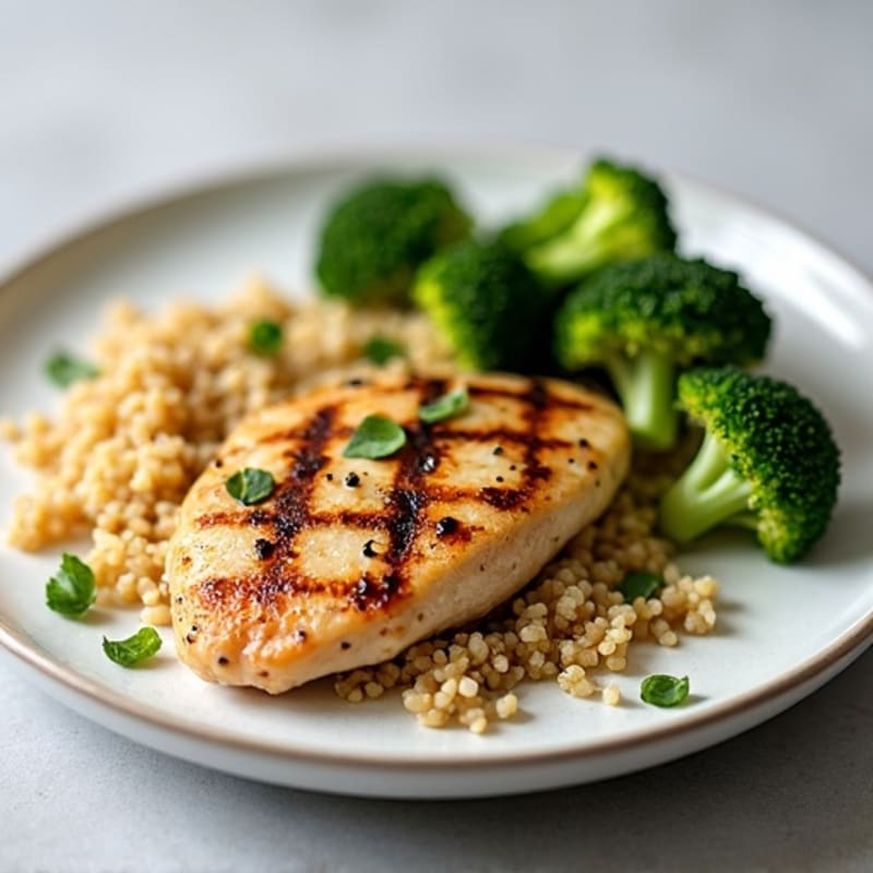 Grilled Chicken Breast with Quinoa and Roasted Broccoli