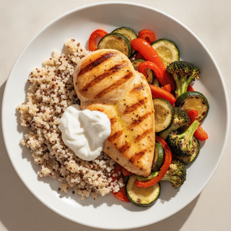 Grilled Chicken Breast with Roasted Vegetables and Quinoa