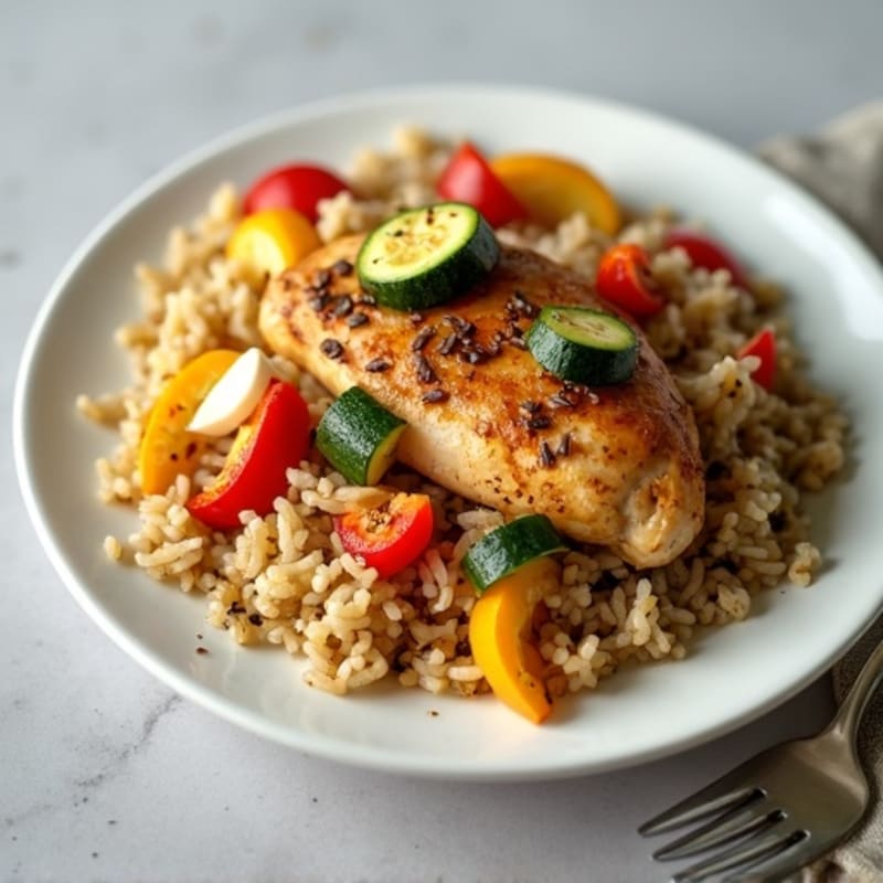 Skillet Chicken with Fresh Vegetable Rice