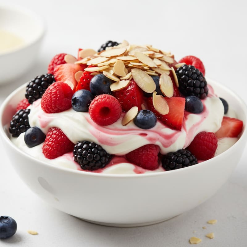 Greek Yogurt Protein Parfait with Mixed Berries and Almonds