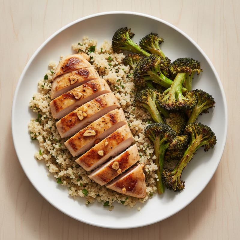 Grilled Chicken Breast with Quinoa and Roasted Broccoli