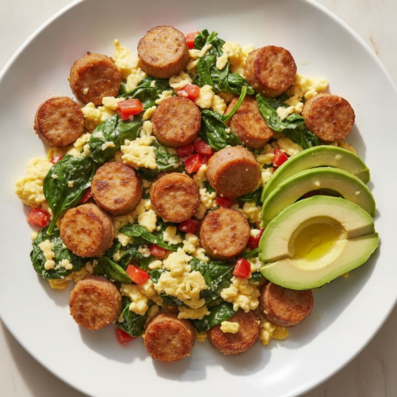 Crispy Turkey Sausage and Spinach Egg Scramble