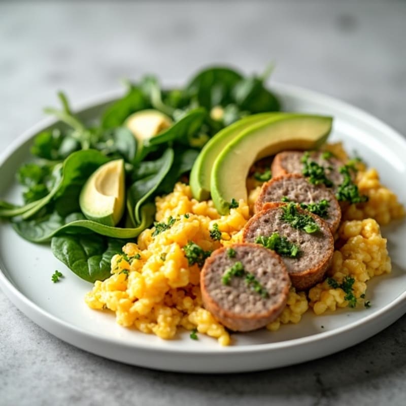 Egg White and Spinach Scramble with Turkey Sausage