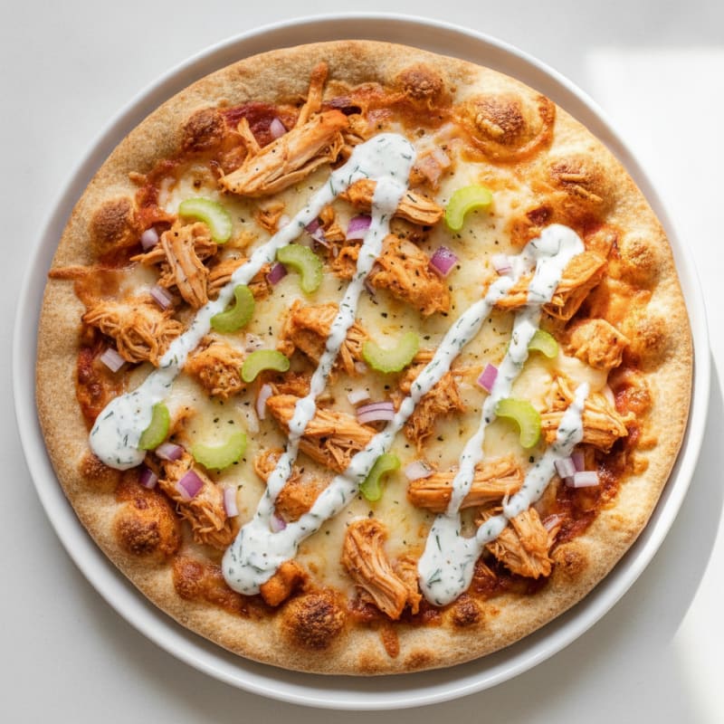 Buffalo Chicken Pizza with Ranch Drizzle