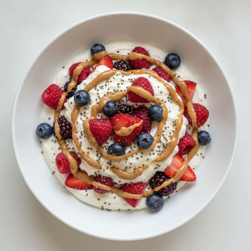 Greek Yogurt Protein Parfait with Almond Butter and Mixed Berries