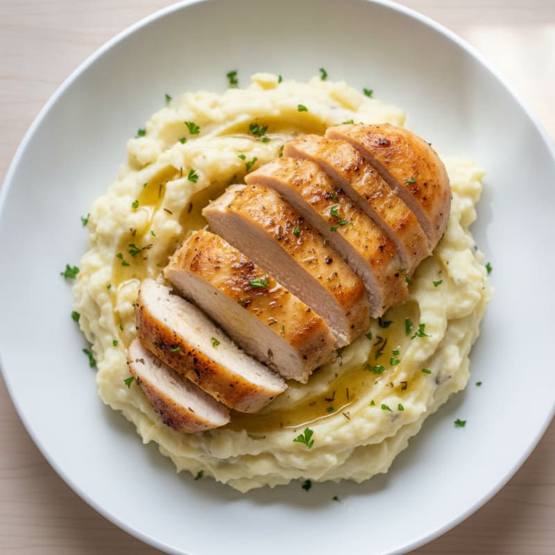 Buttery Garlic Mashed Potatoes with Herb-Seared Chicken