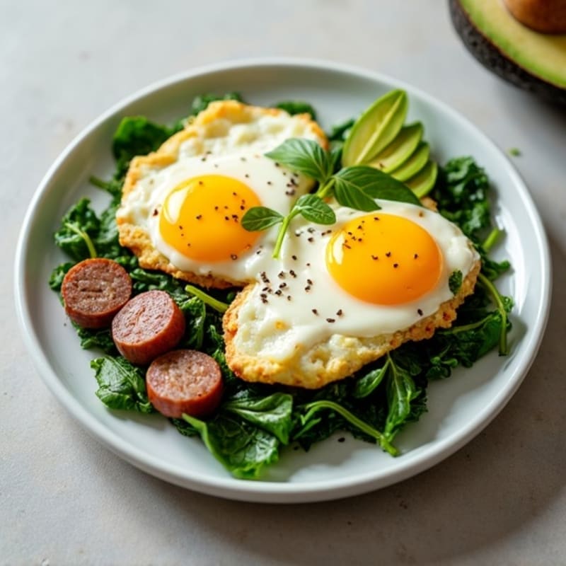 Egg White and Turkey Sausage Scramble with Sautéed Spinach