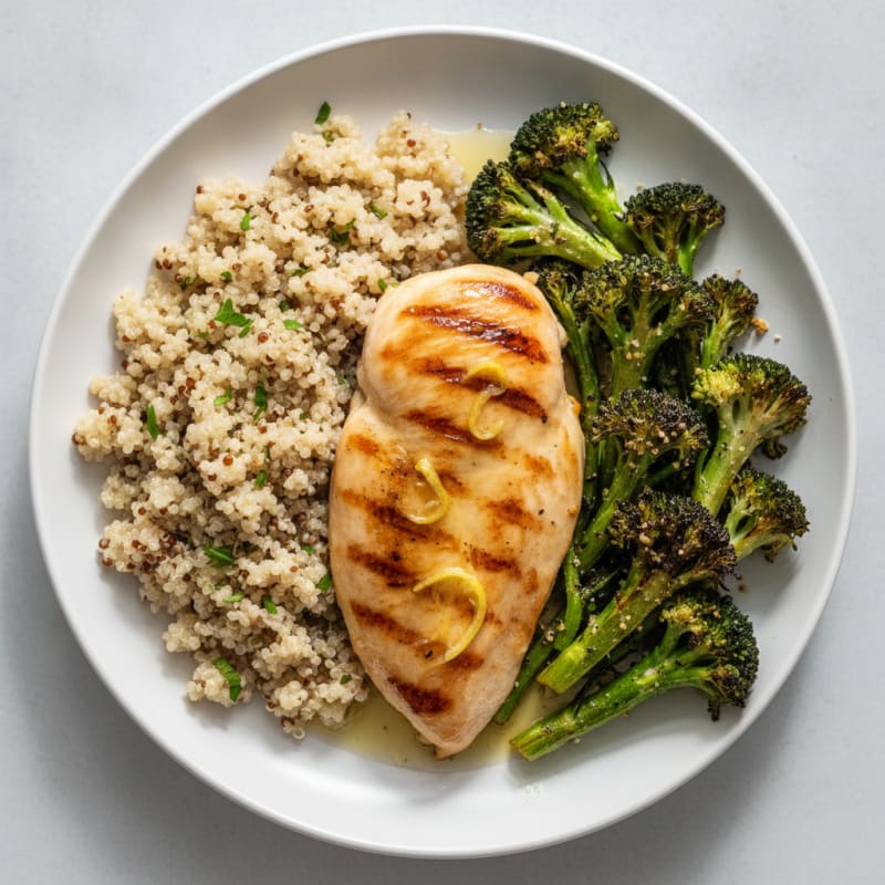 Grilled Chicken Breast with Quinoa and Roasted Broccoli