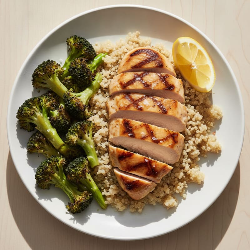 Grilled Chicken Breast with Quinoa and Roasted Broccoli