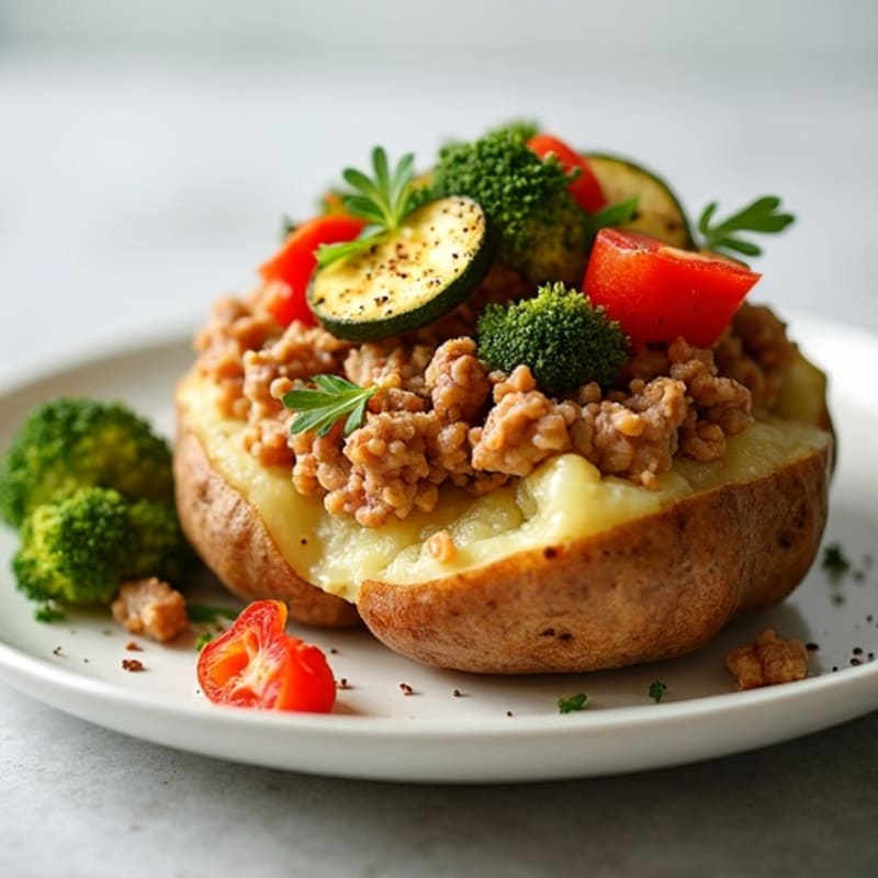 Fluffy Baked Potato with Lean Ground Turkey and Roasted Mixed Vegetables