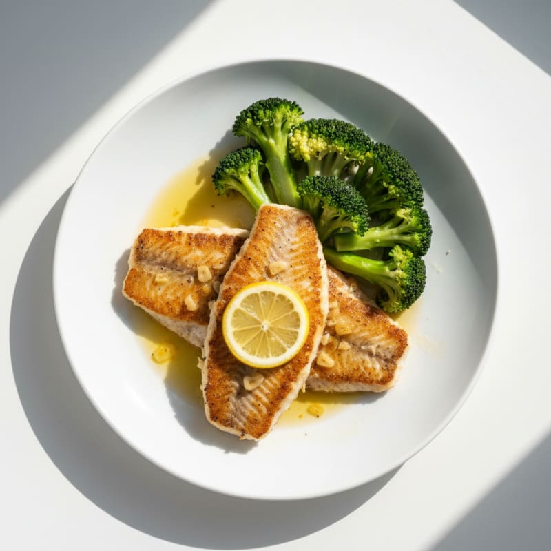 Lemon Garlic Seared Tilapia with Steamed Broccoli