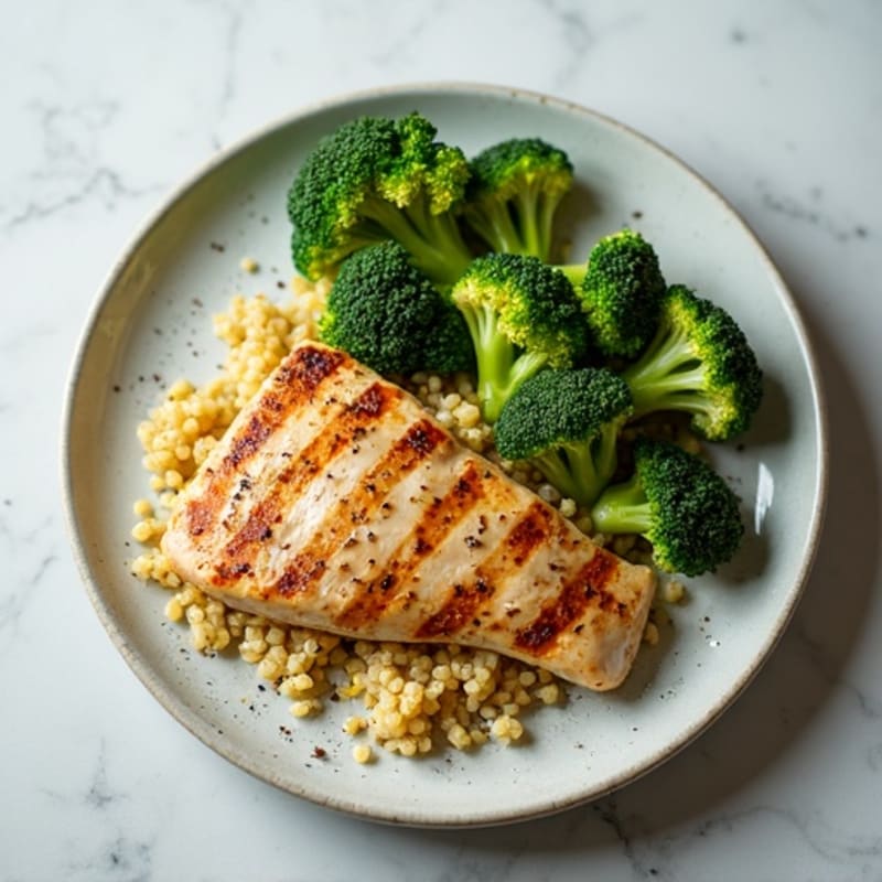 Grilled Chicken Breast with Quinoa and Steamed Broccoli
