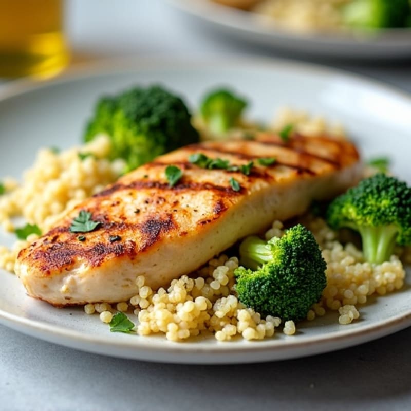 Grilled Chicken Breast with Quinoa and Roasted Broccoli