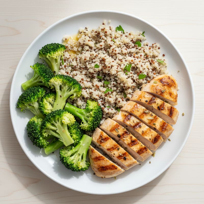 Grilled Chicken Breast with Quinoa and Steamed Broccoli