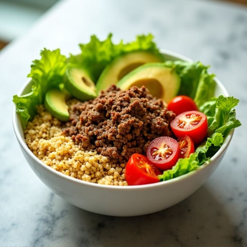 Savory Lean Ground Beef Bowl with Crispy Lettuce and Creamy Avocado