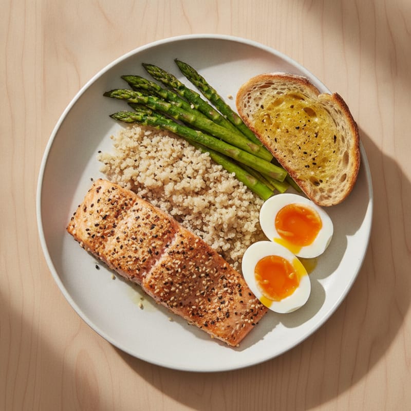 Seared Salmon Fillet with Quinoa and Sautéed Asparagus