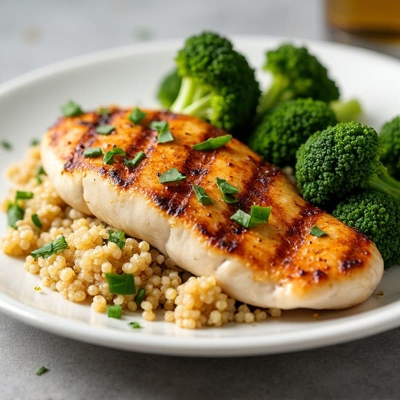 Grilled Chicken Breast with Quinoa and Roasted Broccoli