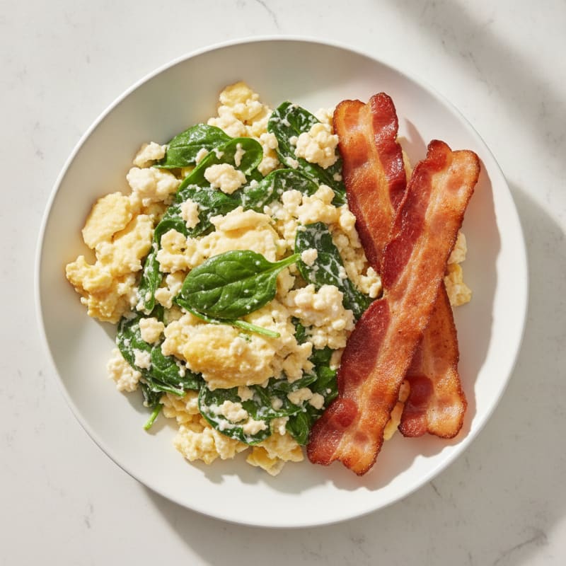 Cottage Cheese Scramble with Spinach and Turkey Bacon