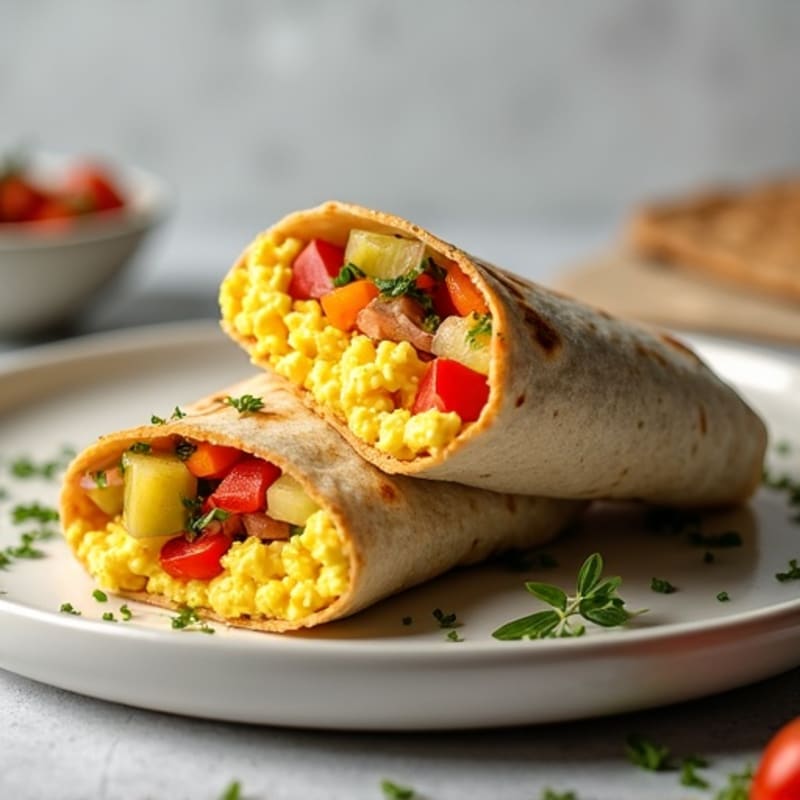 Scrambled Egg and Lean Turkey Breakfast Burrito with Roasted Vegetables