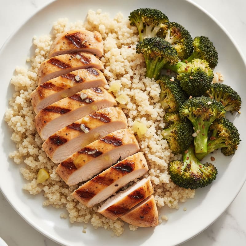 Grilled Chicken Breast with Quinoa and Roasted Broccoli