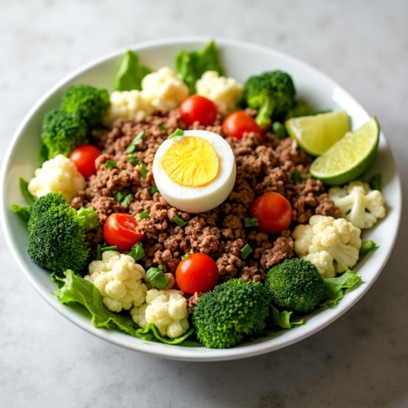 Ground Beef Taco Salad with Broccoli and Cauliflower