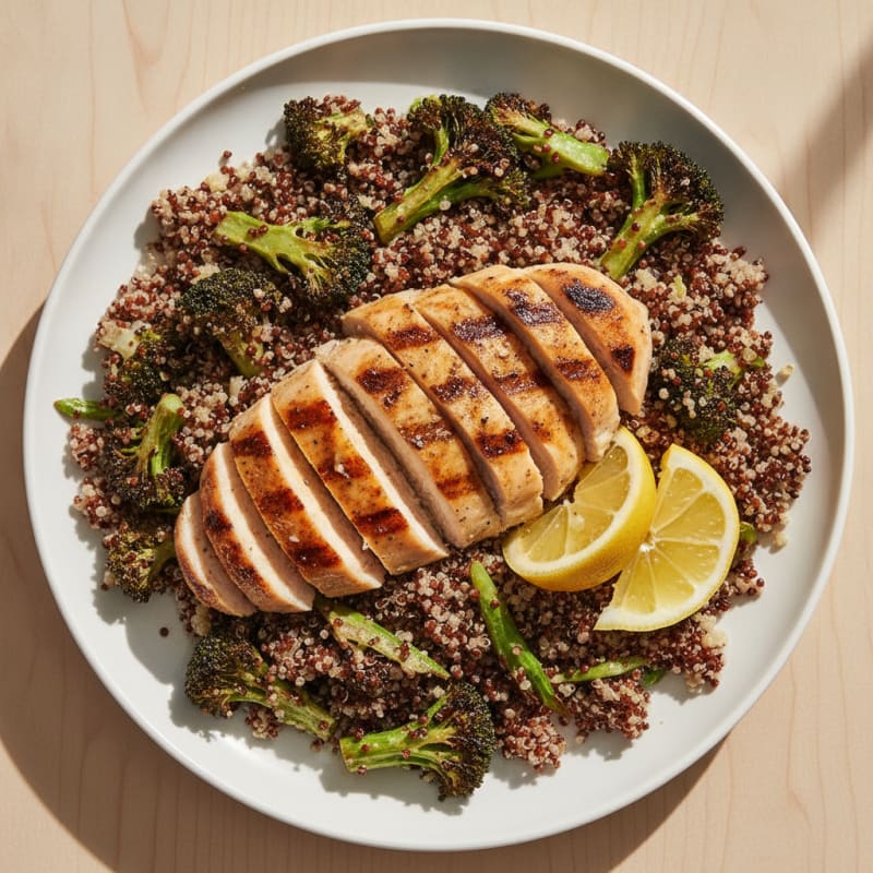 Grilled Chicken Breast with Quinoa and Roasted Broccoli