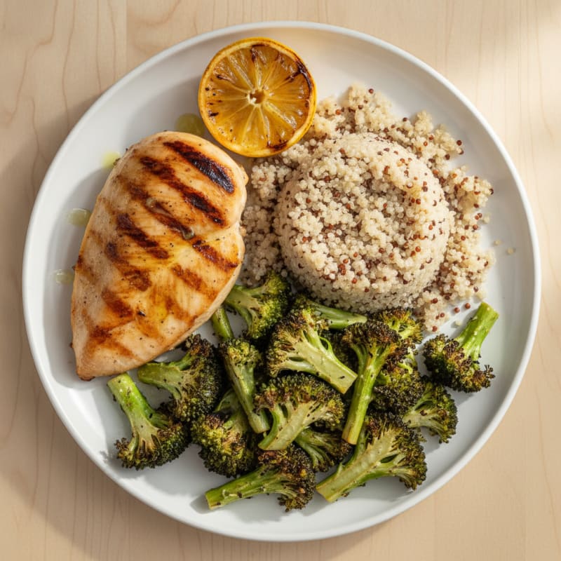 Grilled Chicken Breast with Roasted Broccoli and Quinoa