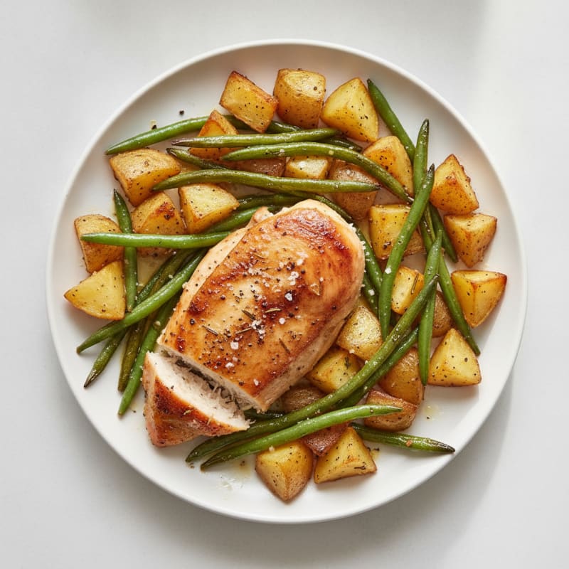 Roasted Chicken with Potatoes and Green Beans