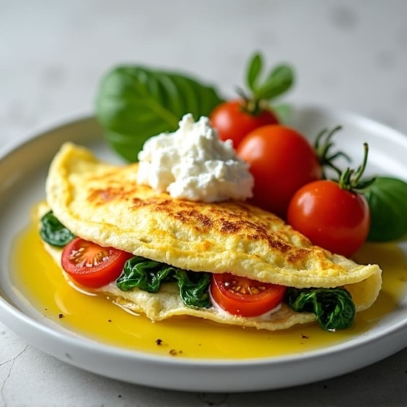 Egg White Spinach Omelette with Cottage Cheese and Fresh Tomatoes