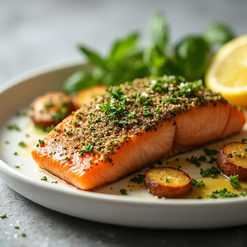 Herb-Crusted Pan Seared Salmon with Lemon