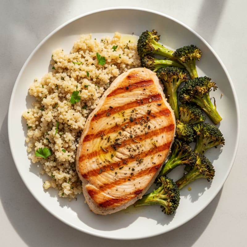 Grilled Turkey Breast with Quinoa and Roasted Broccoli