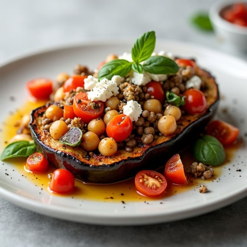 Roasted Eggplant with Hearty Lentil and Vegetable Stuffing